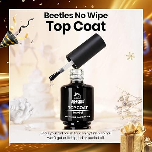 beetles Gel Polish No Wipe Gel Top Coat - Clear Color Top Coat Gel Nail Polish Shine Finish and Long Lasting, Soak Off Nail Lamp, 15ml Christmas Nails Gifts for Women thumbnail 8
