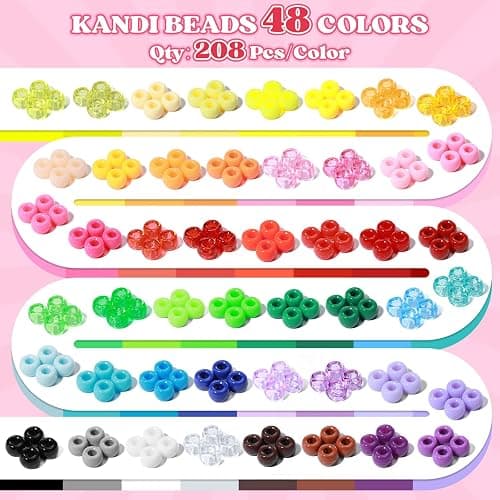 Umikk 10,000PCS Pony Beads Bulk, 48 Colors 6x9mm Plastic Kandi Beads for DIY Bracelet Making Hair Braiding Kandi Jewelry Key Chains Crafts Gifts (5.73LB, Shockproof Packaging) thumbnail 4