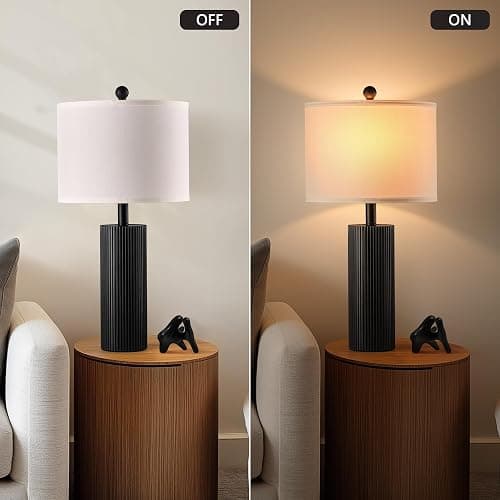 BZZMMB 24.5" Black Lamps Set of 2, Modern Table Lamps for Living Room with USB C+A Ports, Creative Stripe Touch Lamps for Nightstand, 2 Bulbs Included thumbnail 6