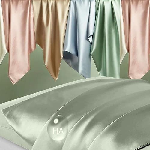 Silk Pillow Cases 2 Pack, Mulberry Silk Pillowcases Standard Set of 2, Smooth, Anti Acne, Beauty Sleep, Both Sides Natural Silk Satin Pillow Cases for Women 2 Pack with Zipper for Gift, Sage Green thumbnail 2