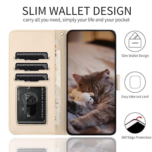 Aisenth Wallet Case for Samsung Galaxy S21 Ultra 5G SM-G998B with Card Slots & Kickstand – Cute Cat & Butterfly Embossed PU Leather Magnetic Flip Cover, Protective with Wrist Strap thumbnail 3