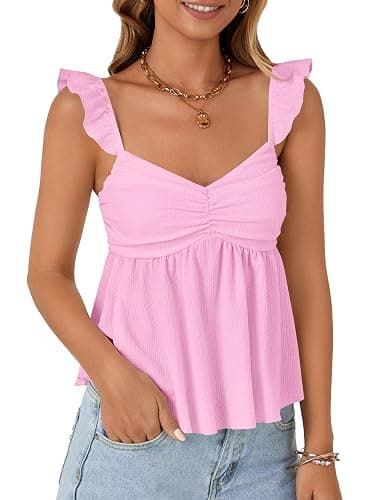 LYANER Women's Babydoll Tank Top Summer Camisole Dressy Casual Ruffle Strap Sleeveless Flowy Hem Peplum Tops thumbnail 4