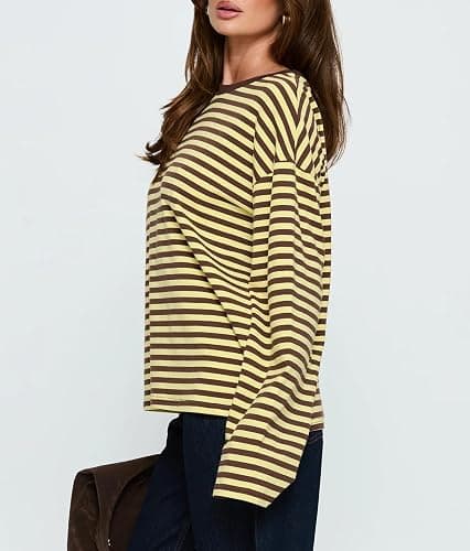Prosperandoes Striped Oversized Long Sleeve Sweatshirts Women Y2k Crewneck Vintage Pullover Preppy Shirts Crop Top Streetwear thumbnail 5