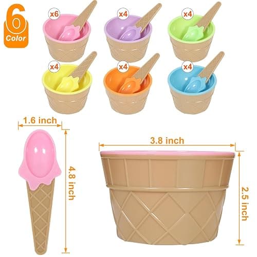 Hbaushun 26 Pack Plastic Ice Cream Bowls with Spoons,Reusable Plastic ice Cream Cups,Cartoon Candy Colorice Cream Bowls Set for Sundae Frozen Yogurt Summer Holiday Parties thumbnail 3