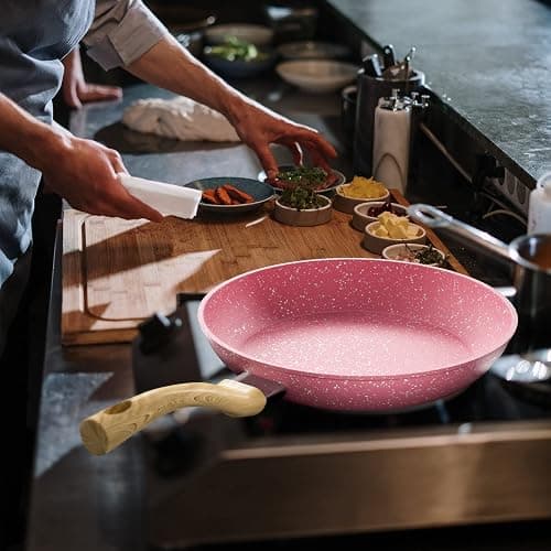 Innerwell 8-Inch Pink Nonstick Egg Pan, PFOA-Free Stone Cookware Skillet, Induction Compatible thumbnail 8