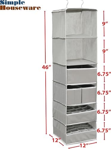 Simple Houseware 6 Shelf Hanging Closet Organizer with 5 Drawers Storage, Grey thumbnail 3