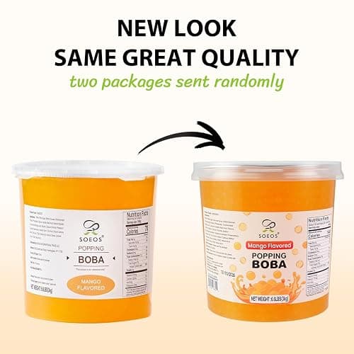 Soeos Mango Popping Boba Pearls 6.6 Pounds, Bursting Boba Pearls for Bubble Tea, Beverages, Shakes, Desserts, Smoothie and Ice Cream Topping thumbnail 4