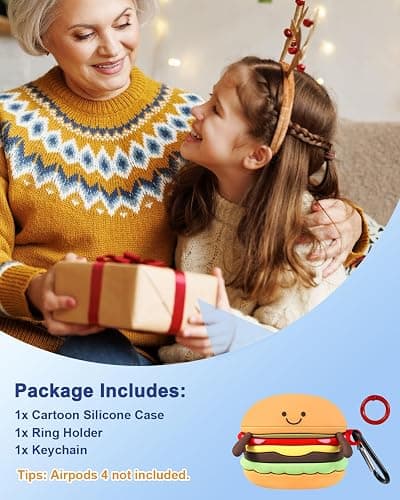 Boaretiu for Airpods 4 Case 2024 Cute Cartoon Kawaii - Funny 3D Soft Silicone Hamburger Design Cover with Carabiner Stylish for Boys Girls Teens Women for Air pods 4 thumbnail 6