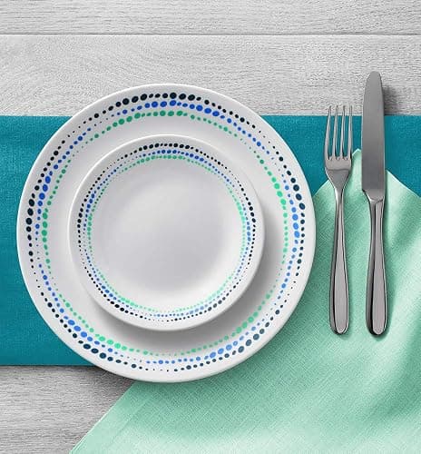 Corelle Vitrelle 18-Piece Service for 6 Dinnerware Set Triple Layer Glass and Chip Resistant, Lightweight Round Plates and Bowls Set, Ocean Blue - Image 1