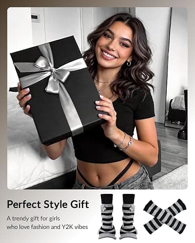 Jeasona Leg & Arm Warmers for Women & Girls, Goth Emo Style Ribbed Knit Socks for Daily Wear, Party & Cosplay thumbnail 5