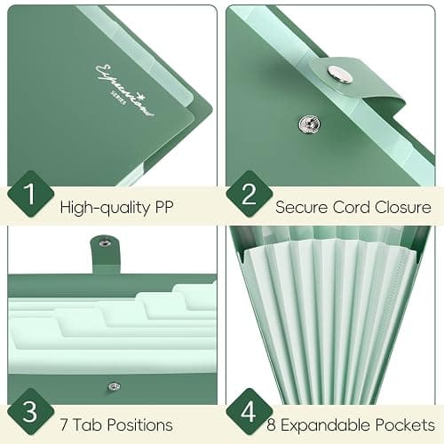 Sooez Elegant Accordion File Organizer with Labels, 8 Pocket Expanding File Folder, Portable Folders for Documents, Cute Paper Organizer for School Office Supplies, Letter Size, Black thumbnail 6
