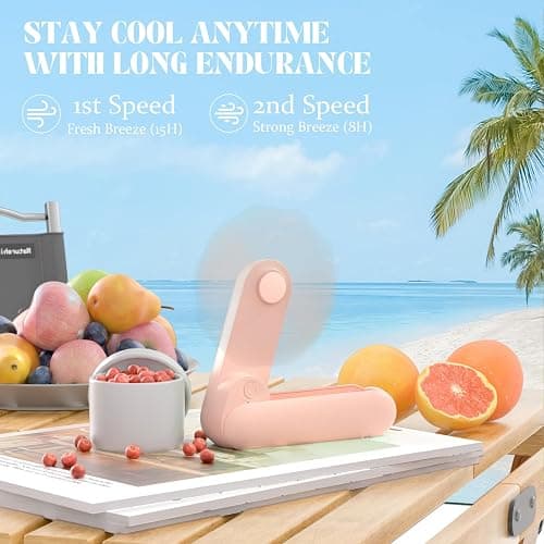 Lerat Portable Handheld Fan, 2 IN 1 Mini Hand Fan, Battery Operated [8-15 Working Hours], USB Rechargeable Personal Foldable Fan for Indoor, Small Pocket Fans Travel Essentials for Outdoor (Pink) thumbnail 5