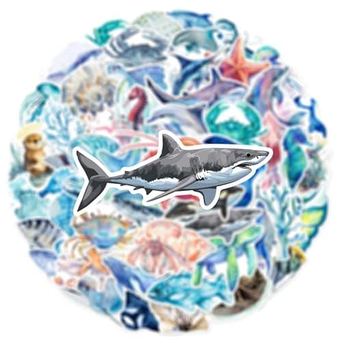 50pcs Ocean Animal Stickers for Water Bottles, Waterproof Adhesive Fish Decals Under The Sea Marine Life Stickers Ocean Stickers for Kids for Birthday Party Scrapbook Skateboard Phone Laptop - Ocean Animal thumbnail 3