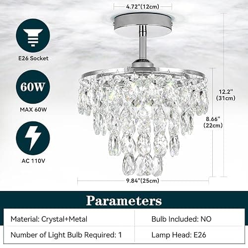 Small Crystal Chandelier Crystal Ceiling Lights Flush Mount Hallway Light Fixtures Silver Ceiling Lamp for Bedroom Closet Foyer Kitchen Bathroom thumbnail 6