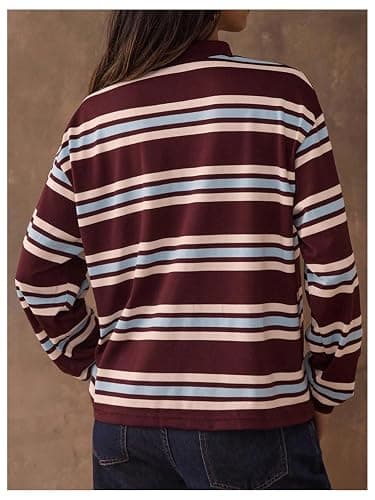 MakeMeChic Women's Rugby Shirt Striped Tops Long Sleeve Fall Tops Y2k Preppy Tee Shirts thumbnail 3