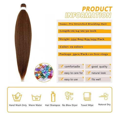 Braiding Hair Pre Stretched for Women, Brown, 20 inch, 3 Packs Boho Braids | Professional Braiding Hair Extension Soft Yaki Texture Hot Water Setting Synthetic Knotless Box Braids Crochet Twist Styles thumbnail 2