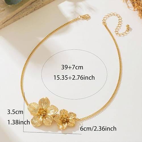 ONBRIG Flower Necklaces for Women Gold Statement Necklace Dainty Floral Pendant Necklaces for Women Hibiscus Flower Necklace Hibiscus Jewelry thumbnail 4