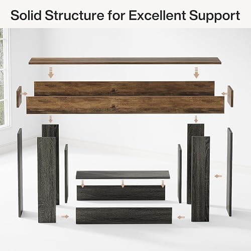 Tribesigns 63" Console Table, 2-Tier Entryway Table with U-Shaped Base | Narrow Long Sofa Table Behind Couch Table for Living Room, Hallway, Vintage Brown & Gray thumbnail 4