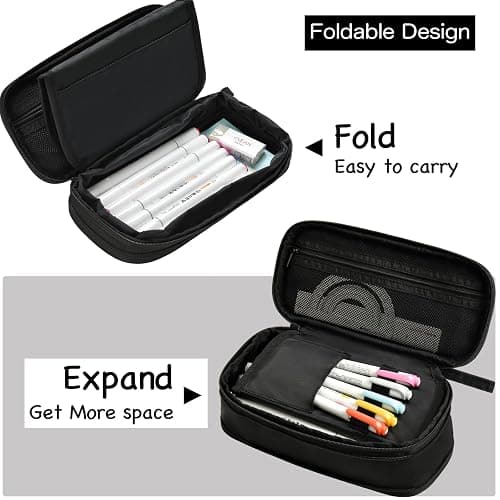 YOKUMA Pencil Case Pencil Pouch for Boys Big Capacity Pen Bag Box, Aesthetic College School Supplies for Student Teen Adults Preppy,Black thumbnail 4
