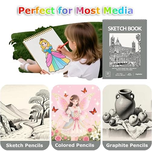Hapikalor 9"x12" Sketch Book, 2-Pack 50 Sheets Spiral Bound Art Sketchbook | Acid Free Artist Drawing Book Paper, Art Supplies for Kids, Sketch Paper for Drawing Coloring Sketching, Green thumbnail 6