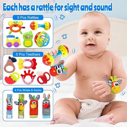 Baby Toys 0-6 Months - Baby Rattles Teething Toys 3-6 Month Infant Toys 6-12 Months Teether Toy 3 4 5 6 Month Old Newborn Essentials Must Haves Wrist Socks Toddler Stocking Stuffers Christmas Gifts thumbnail 3