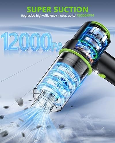 CODN Handheld Car Vacuum Portable Cordless 12000PA, 2 in 1 Handheld Vacuum Cleaner and Air Duster with Multi-Nozzles and LED Light, Mini Hand Held Vacuum Rechargeable for Home, Car, Office, Pet Hair thumbnail 2