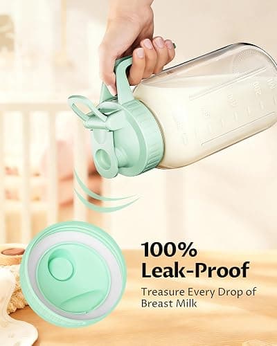 32oz Mason Jar Pitcher, Glass Breast Milk Pitcher with Lid | BPA Free, Airtight, Leak proof, Wide mouth, Pour Spout Lid, Fridge/ Dishwasher safe, Ergonomic handle, Formula container thumbnail 4
