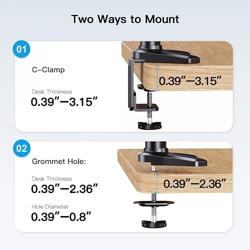 HUANUO Triple Monitor Mount for 17 to 32 inch Screens, Adjustment Gaming Triple Monitor Stand with Swivel, Tilt, Rotation, Clamp & Grommet Kit thumbnail 8