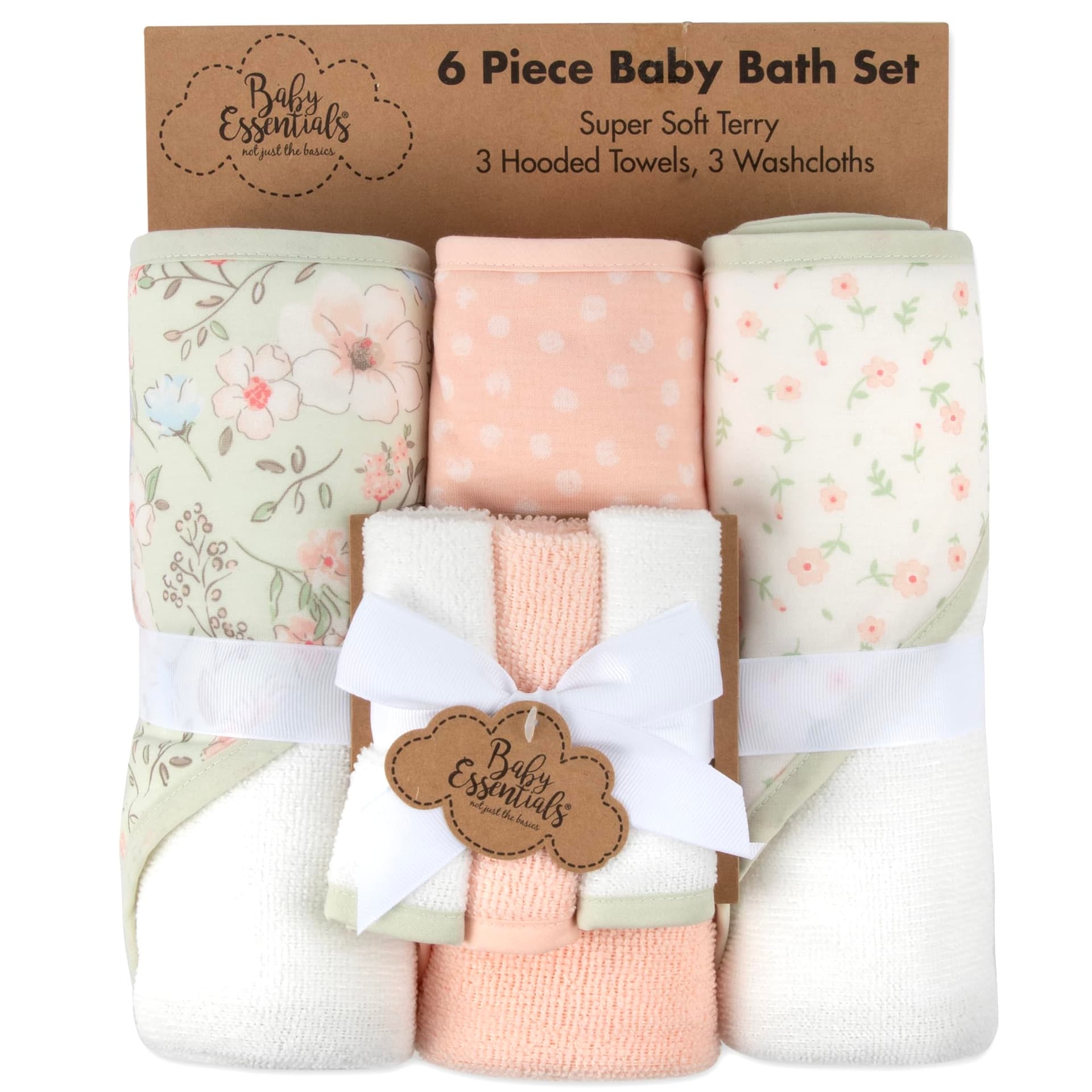 Juego de 6 toallas de baño con capucha y toallita para recién nacidos, bebés y niños pequeños, niños y niñas, juego de toallas con capucha floral rosa thumbnail 5