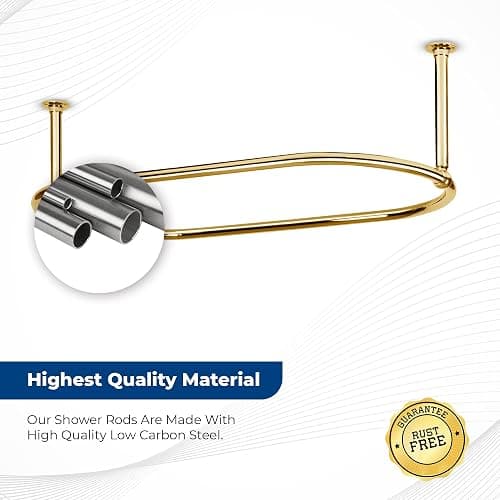 Zamuna Oval Shower Curtain Rail Rod For Bathroom, Ceiling Mounted for Clawfoot Tub, Large and Heavy Duty Ceiling Mounted with Adjustable Support - 45 x 25 Inch (Free Curtain Rings) (Gold) - Gold thumbnail 4