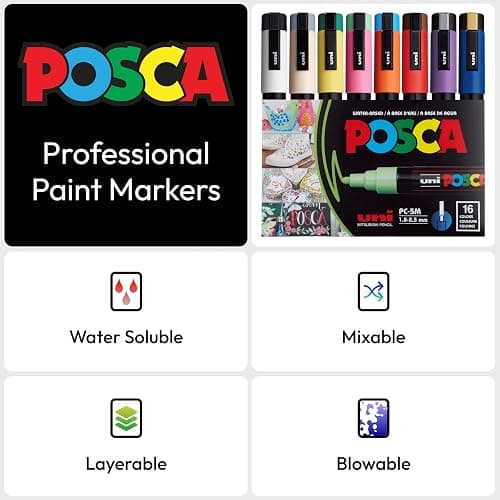 uni POSCA PC-5M Water-Based Paint Markers, Reversible Medium Tip (1.8-2.5mm), Assorted Colors, 16 Pack thumbnail 4