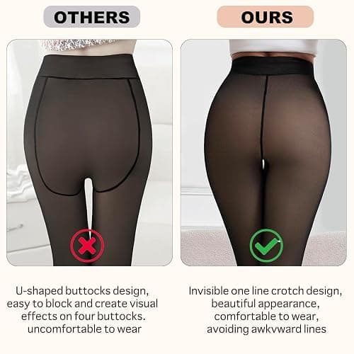 Apriddeo 2025 One-Seam Fleece Lined Tights More Warmth Fake Translucent Pantyhose High Waist Thermal Legging Women thumbnail 2
