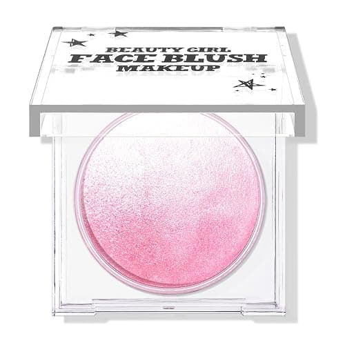 KYDA Pink Baked Blush, Pink Glow Powder for Blush and Highlighter, High Glossy Finish, Lightweight Blendable Shimmer Blusher, Multiuse Baked Powder, 0.53 oz - Image 1