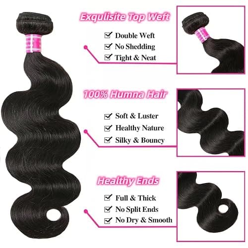 Body Wave Bundles Human Hair 12A Human Hair Bundles 18 20 22 IN 100% Unprocessed Brazilian Virgin Hair 3 Bundles Double Weft Hair Extensions Real Human Hair Natural Black For Woman 18 20 22 IN thumbnail 2