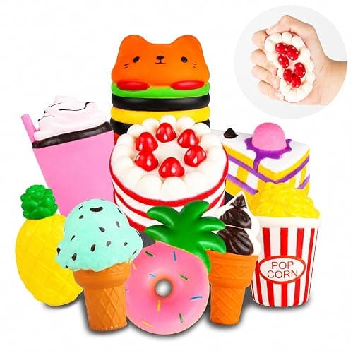 Slow Rising Jumbo Squishies Toys Set - 9 Pack Soft Kawaii Squishy Hamburger Popcorn Cake Ice Cream Donut Stress Relief Squeeze Toy for Boys and Girls - Image 1