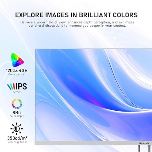 Gawfolk 34 Inch IPS Ultrawide 120Hz Gaming Computer Monitor, 21:9 UWFHD (2560x1080) PC Screen, 120% sRGB, Adaptive Sync, 178° Viewing Angle, Display Port, HDMI, Compatible with Wall mounting - White thumbnail 5