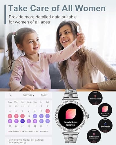 Smartwatch Donna, 1,3'' HD Orologio Smart Watch Diamante con Chiamate BLE5.2/2 Cinturini/110+ Sport/Sonno/Cardiofrequenzimetro, Orologio Digitale IP68 per Android iOS, Regalo Donna, Argento thumbnail 6