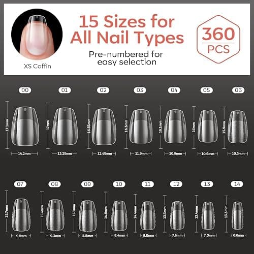 Modelones Extra Short Coffin Nail Tips 360pcs Clear Press On Nails Soft Gel | Clear Fake Nails Press On Full Cover Half Matte Acrylic Gel Tips for Extension Salon 15 Sizes thumbnail 7