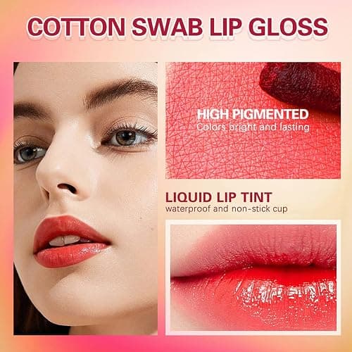 SWETIYOU Lip Tint Cotton Swab, 20 Pcs Waterproof Non-Stick Cotton Swab Lipstick Long Lasting Q Tip Lip Tint Stain, Cute Lip Makeup Products(Pitaya) - Pitaya thumbnail 3
