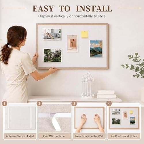 Bulletin Board Felt Pin Board, 24 x 18 Inch,Oatmeal | Office Cork Board Alternative for Home Office, Classroom Decor, Foldable Picture Board with Adhesive Strips & 20 Pushpins thumbnail 7