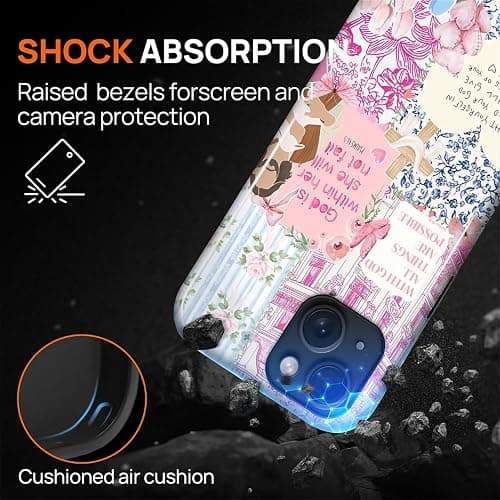 COTAIL Case Designed for iPhone 13 14, Hybrid 2-Layer Case, Military-Grade Protection Durable Shockproof Anti-Scratch Phone Case, Pink Blue Jesus Collage thumbnail 4