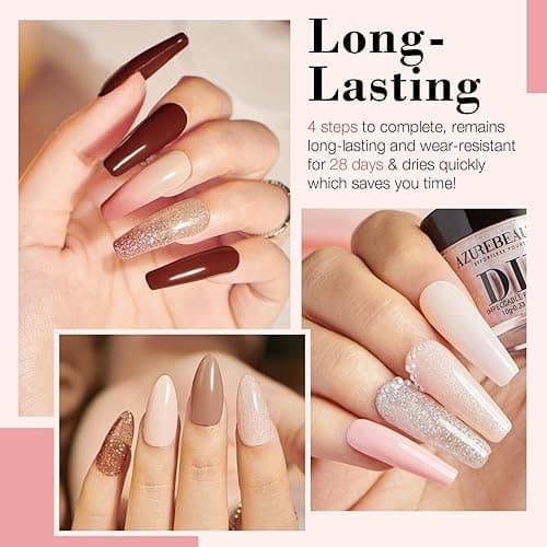 AZUREBEAUTY 31 Pcs Dip Powder Nail Kit 20 Colors Glitter Nude Brown Pink White Gray Dip Powder Liquid Set with Top/Base Coat Activator for French Nails Art Manicure DIY Salon Women Valentine's Gift - Apricot Glitter Nude Pink thumbnail 2