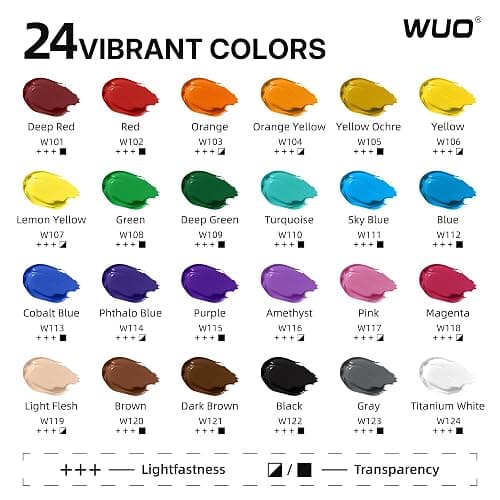 WUO 24 Colors Professional Acrylic Paint Set, 250ml/8.45oz, Large Bulk Rich Pigment Acrylic Paint, Non-Toxic Multi Surface Art Supplies for Artists Adults Beginners on Canvas Wood Fabric Rock Crafts thumbnail 3