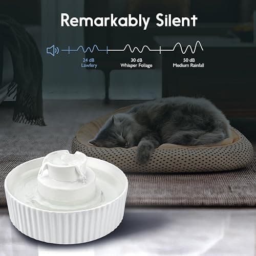 Lawfery Ceramic Cat Water Fountain, 2.1L/71oz Cupcake Pet Fountain | 3 Carbon Filters, 2 Quiet Pumps, Heavy Ceramic Body, and 360° Drinking Area, Drinking Bowl for Indoor Cats and Small Dogs thumbnail 2