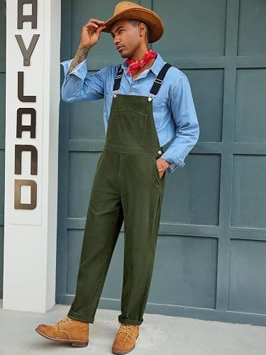 Runcati Mens Corduroy Bib Overalls Casual Adjujstable Strap Workwear Fashion Fall Winter Loose Fit Jumpsuit thumbnail 4