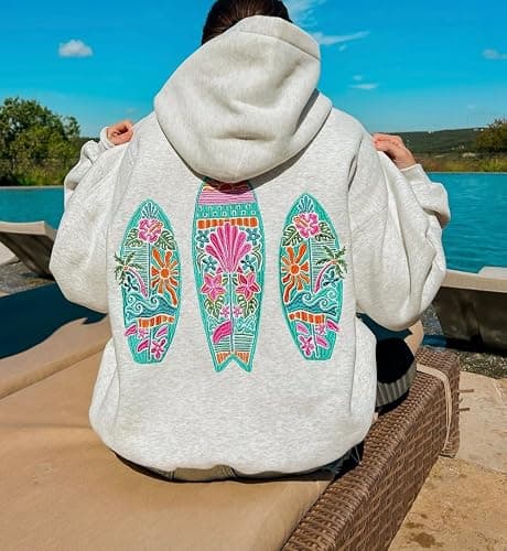 ROAONOCOMO Women Y2K Embroidered Hoodie Floral Graphic Oversized Pullover Hoodie Cute Animal Pocket Hooded Sweatshirts thumbnail 4