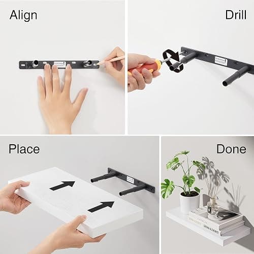 BAYKA White Floating Shelves for Wall – Rustic Wood Wall Shelves with Metal Brackets for Bathroom, Bedroom, Kitchen, or Living Room Decor Organization – Set of 3, Sturdy Storage with 22lb Capacity thumbnail 9