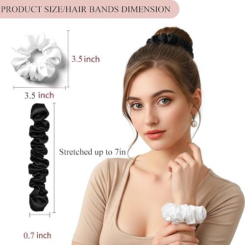 Scrunchies for Women, No Damage Hair Ties for Girls Day to Night Satin Scrunchies for All Hair TypesTextures Crease-Free – 5 Pack (3 Black + 2 White) thumbnail 2