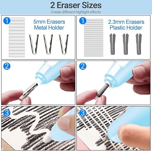 AFMAT Electric Eraser, with 140 Refills, Rechargeable Pencil Eraser for Artist, Electric Erasers for Drafting, Drawing, Painting, Sketching, Architectural Plans, Detailer Tool EE04(Light Blue) thumbnail 4