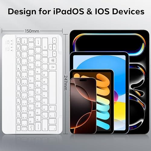 OMOTON Bluetooth Keyboard, Backlight Wireless Rechargeable Keyboard for iPad, iPad Pro, iPad mini, iPad Air with Illuminated LED (White) - White thumbnail 3